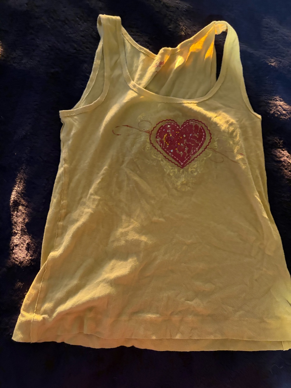 SO Yellow Tank Top with Red Heart Graphic
